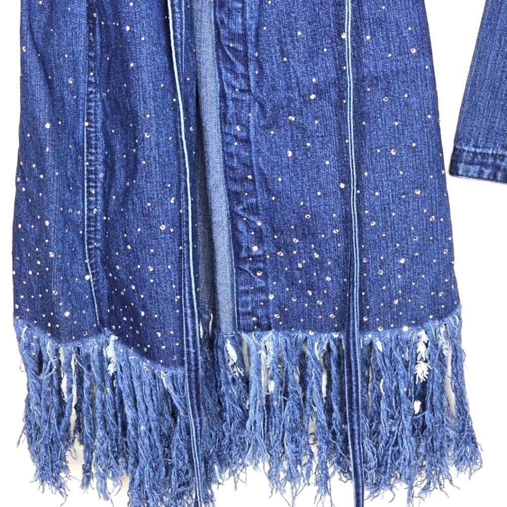 Fendi Diamonte Vintage Blue Denim Long-Sleeve Coat with Fringe - Picture 4 of 16